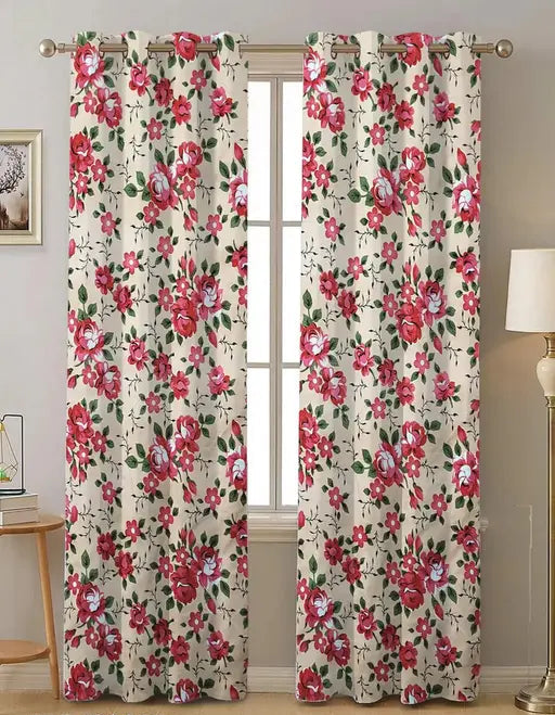 Elegant Floral Pattern Pure Cotton Curtains Set of 2