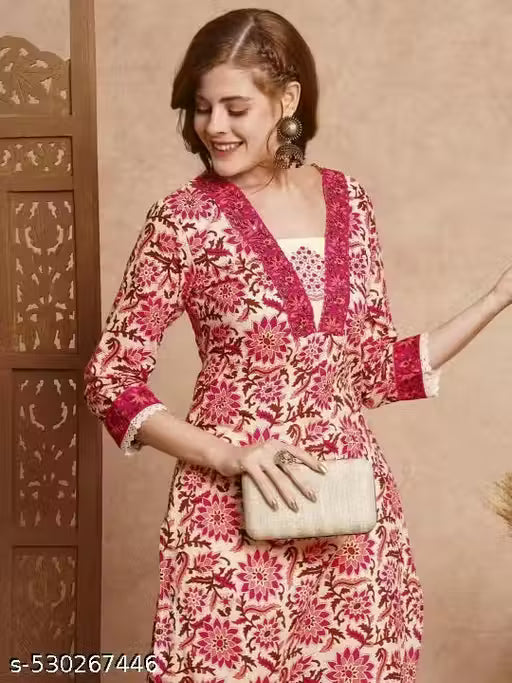 Rani Raiment V Neck Floral Printed Single Kurta