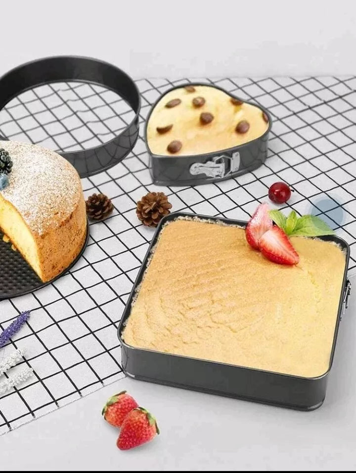 3-Piece Non-Stick Springform Cake Pan Set (Heart, Round & Square)