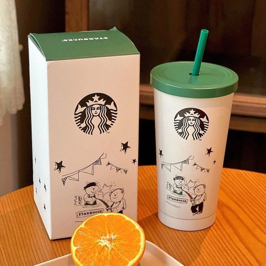 Starbucks Doodle Edition Stainless Steel Tumbler – 700ML with Green Lid & Straw