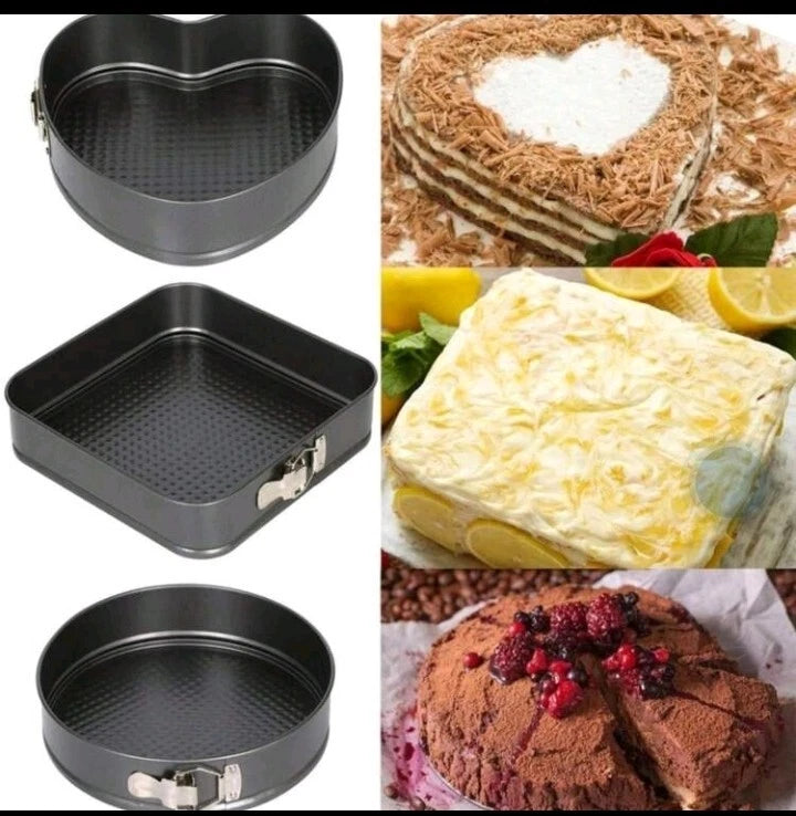 3-Piece Non-Stick Springform Cake Pan Set (Heart, Round & Square)