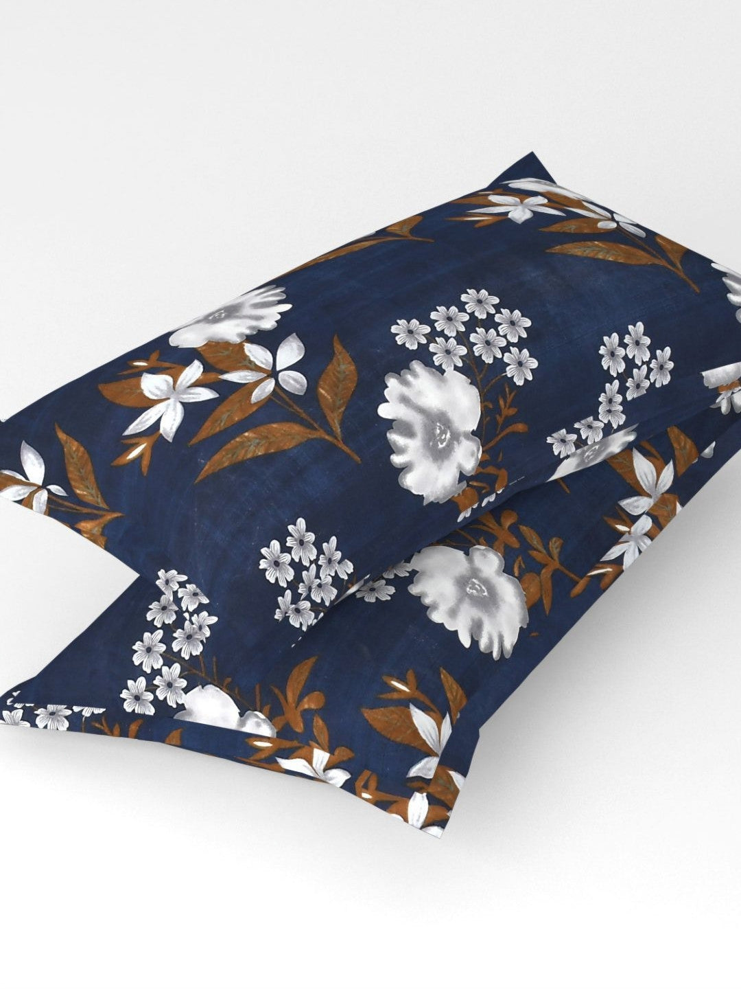 Rangloom Fabrics Premium Aspire Collection Navy Blue Floral Microfiber 144 TC Queen Bedsheet with 2 Pillow Covers