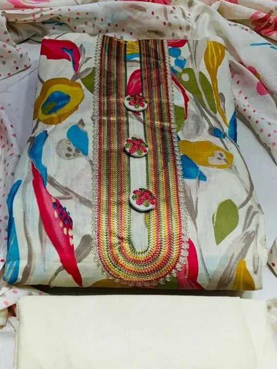 Floral Print Self Design Pure Cotton Salwar Suit Unstitched Material
