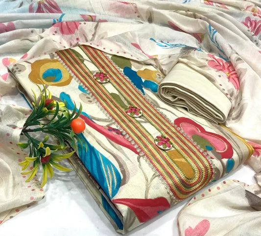 Floral Print Self Design Pure Cotton Salwar Suit Unstitched Material