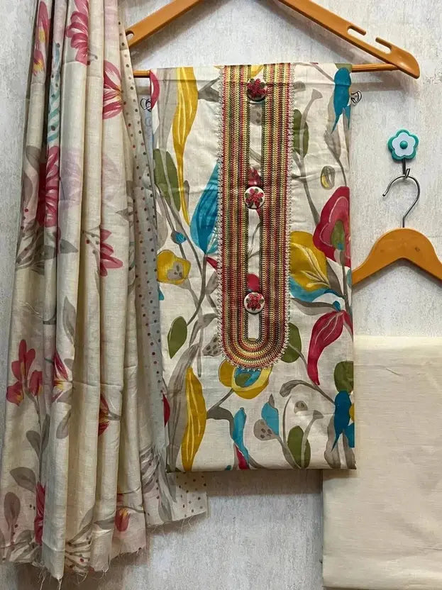 Floral Print Self Design Pure Cotton Salwar Suit Unstitched Material