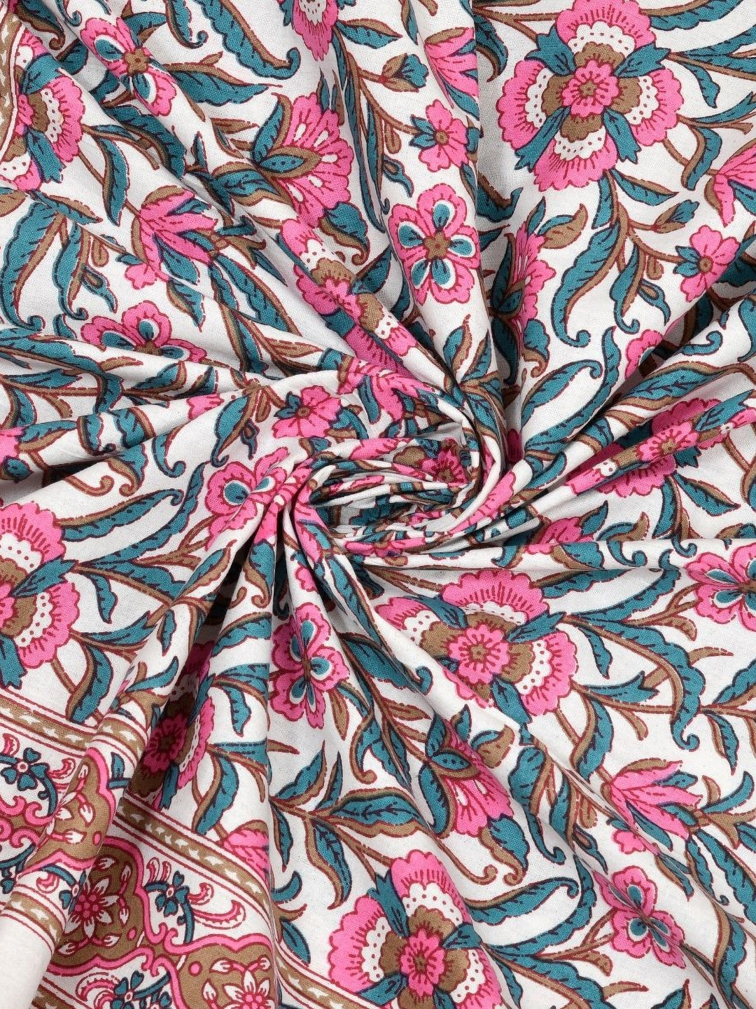 Rangloom Fabrics Green Floral Pure Cotton 180 TC King Fine Bedsheet with 2 Pillow Covers-275 x 225 cm