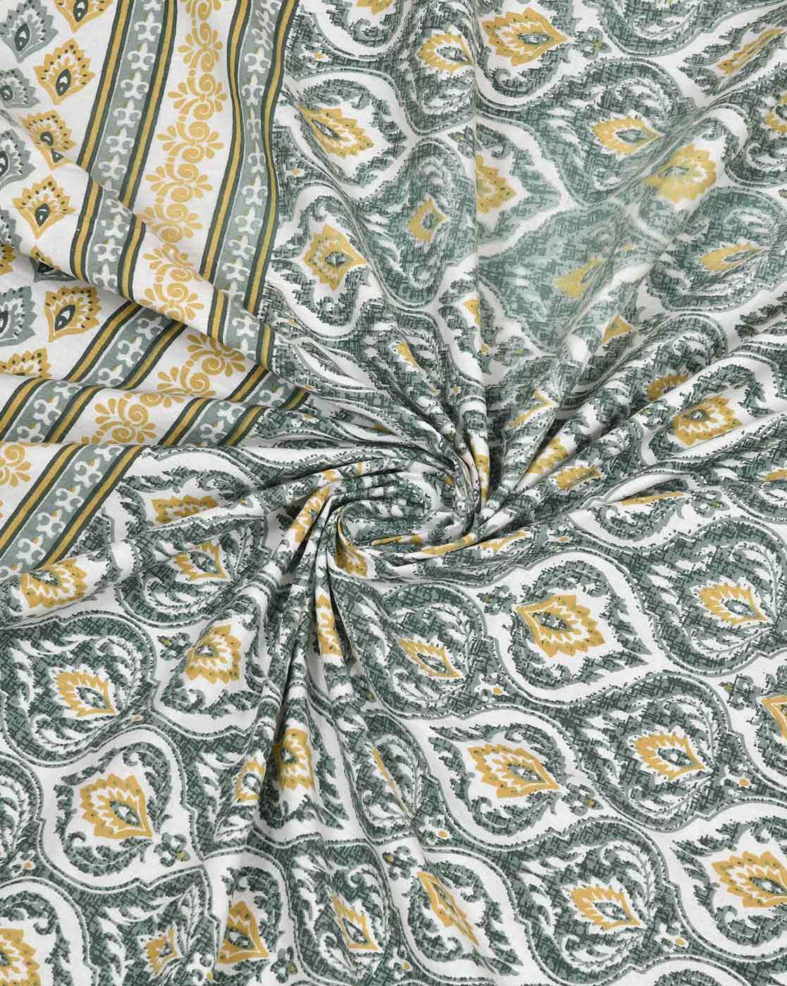 Jaipuri Print 100% Cotton King Size Bedsheet with Pillow Covers
