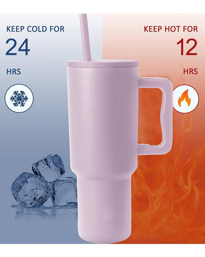 Double Insulated Tumbler with Handle & Straw Lid 40oz (Purple)