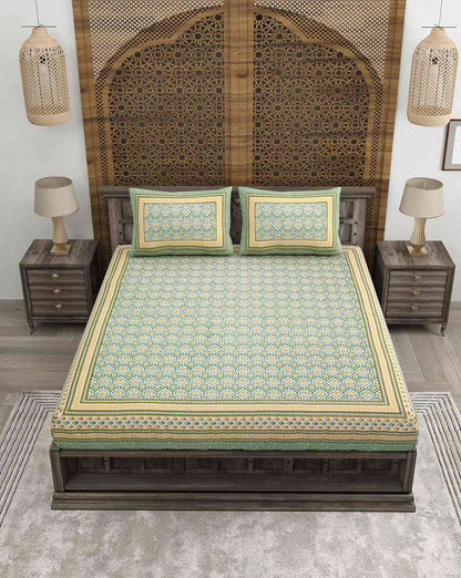 Jaipuri Print 100% Cotton King Size Bedsheet with Pillow Covers