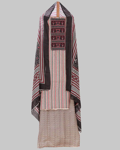 Striped Elegance Camric Cotton Embellished & Embroidered Unstitched Dress Material