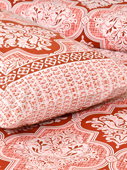Rangloom Fabrics Peach Ethnic Motifs Cotton 210 TC King Fine Bedsheet with 2 Pillow Covers