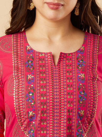 Rani Raiment Pink Ethnic Motifs Printed Gotta Patti Kurta With Trousers & Dupatta
