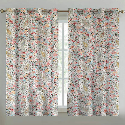 Vibrant Botanical Print Cotton Curtain Pack of 2