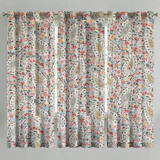 Vibrant Botanical Print Cotton Curtain Pack of 2
