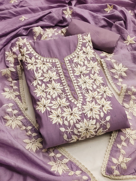 Rani Raiment Floral Embroidered Pure Silk Unstitched Dress Material