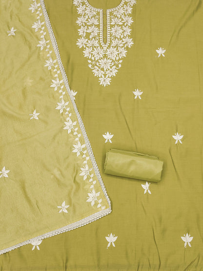 Rani Raiment Floral Embroidered Pure Silk Unstitched Dress Material