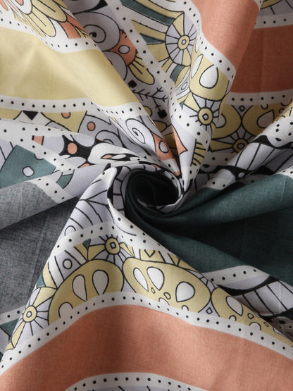 Rangloom Fabrics Green Ethnic Motifs Cotton 300 TC King Fine Bedsheet with 2 Pillow Covers