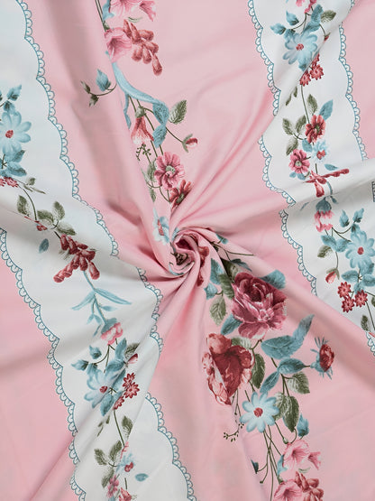 Rangloom Fabrics Pink Floral Polycotton Breathable 300 TC King Fine Bedsheet with 2 Pillow Covers