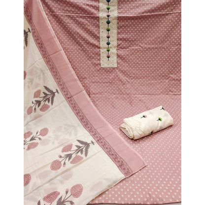 Dusty Pink Pure Cotton Dress Material with Timeless Polka Design Print Design