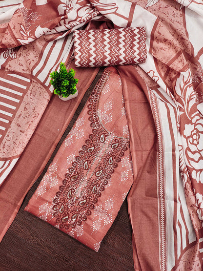 Rani Raiment Embroidered Pure Cotton Sequinned Unstitched Dress Material