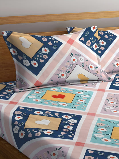 Rangloom Fabrics Yellow Floral Cotton 300 TC King Fine Bedsheet with 2 Pillow Covers