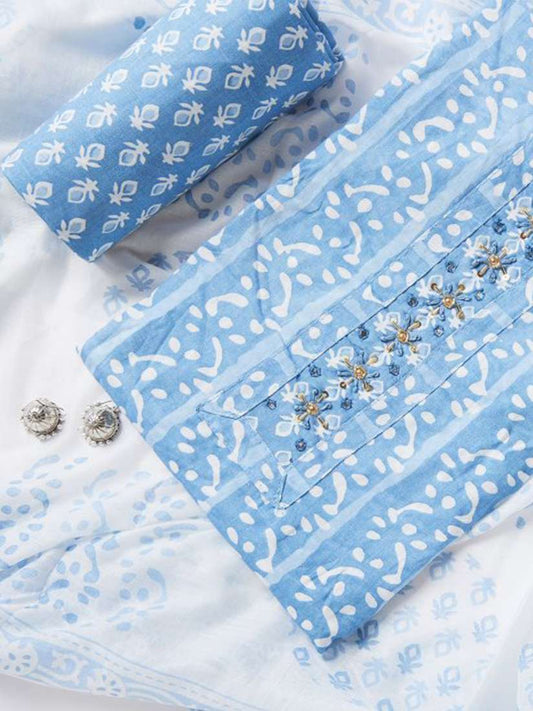 BlueAura Cotton Dress Material Set