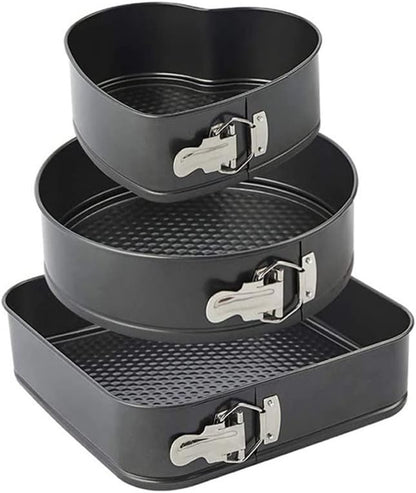 3-Piece Non-Stick Springform Cake Pan Set (Heart, Round & Square)