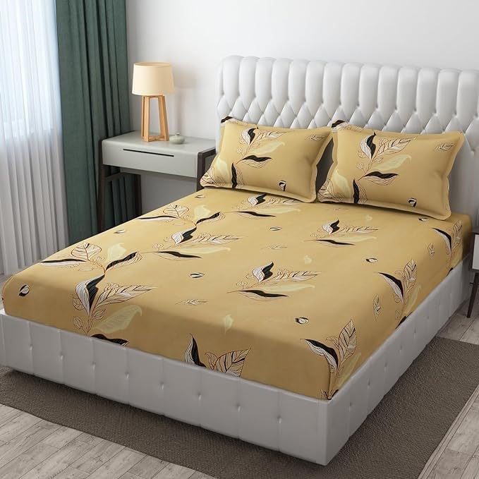Leafy Pattern Queen Size Cotton Bedsheet with Matching Pillow Covers