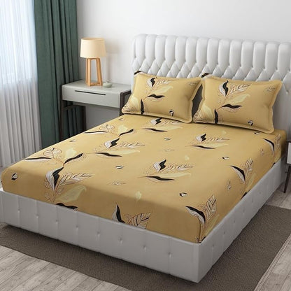 Leafy Pattern Queen Size Cotton Bedsheet with Matching Pillow Covers