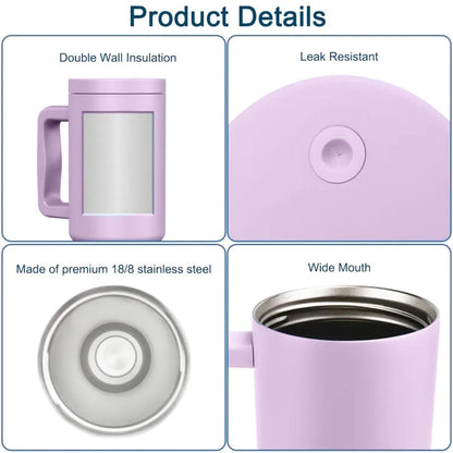 Double Insulated Tumbler with Handle & Straw Lid 40oz (Purple)