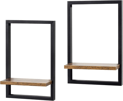 Wooden Floating Wall Shelf  for Bedroom Wooden Frame Shelves Set of 2 15x10 Inches Black