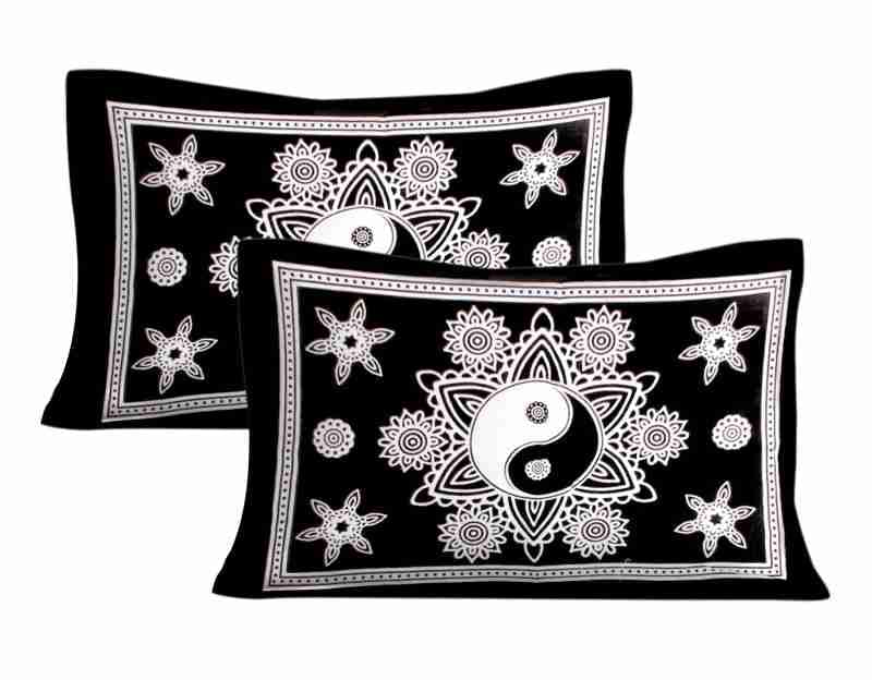 Jaipuri Yin Yang 100% Cotton King Size Printed Bedsheet with Pillow Covers