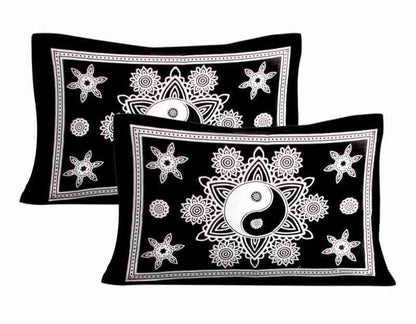 Jaipuri Yin Yang 100% Cotton King Size Printed Bedsheet with Pillow Covers