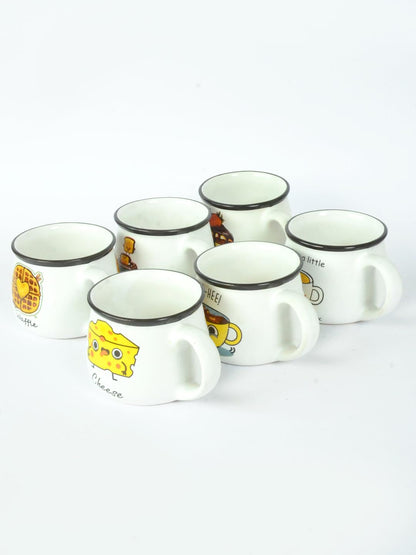 Cute Ceramic Coffee Mugs with Food Design – Set of 6 (120 ml)