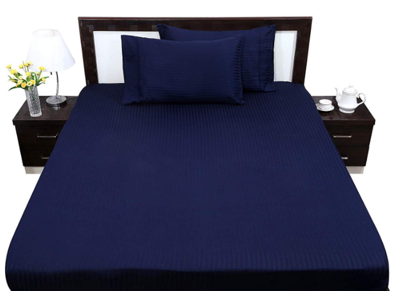 Solid Color Striped Embossed  100% Microfiber King Size Bedsheet with 2 Pillow Covers