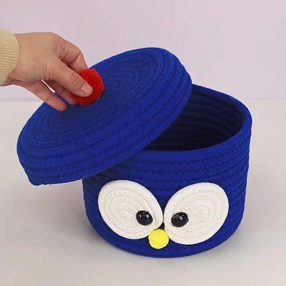 Handwoven Eco-Friendly Foldable Storage Basket Bins Organizer with lid - (Size: 8 x 8 x 6 inches)Blue