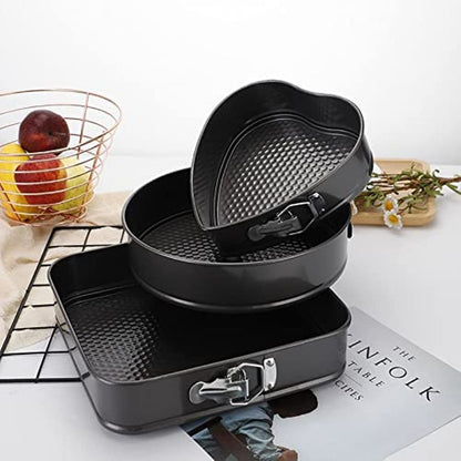 3-Piece Non-Stick Springform Cake Pan Set (Heart, Round & Square)