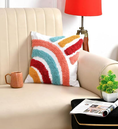 Multicolor Squares Cotton Cushion Covers – Set of 5 (16 x 16 Inches, 230 TC)