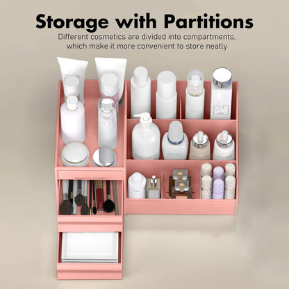Cosmetic Organizer Box Drawers Storage Plastic Stationary Box | Make Up Organiser For Women (Pink)
