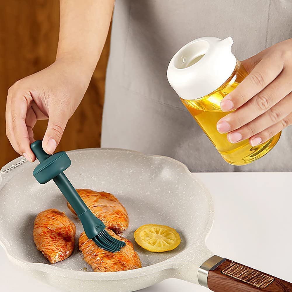 2-in-1 Oil Dispenser Bottle with Silicone Brush | Condiment Jar & Basting Bottle Refillable Oil Container for Kitchen Use – 230ml (Multicolor)