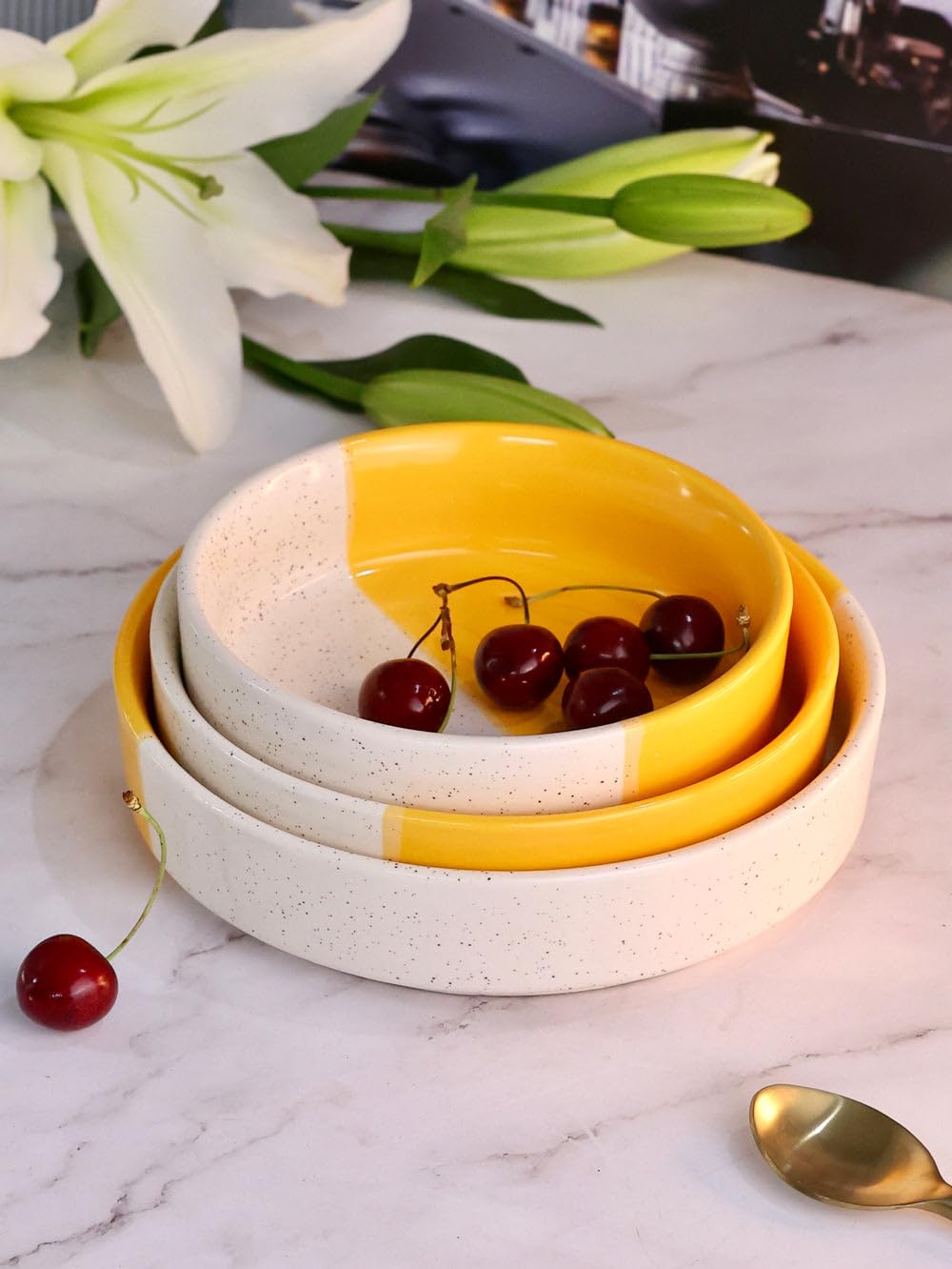 Handmade Ceramic Premium Salad Tray/Bowl - Deep Dish Bowl - Salad Plate - Serving Snacks Tray (Pack of 3)