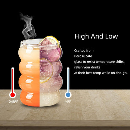 Trending Spiral Bubble Glass Tumbler with Wooden Lid & Straw – 500 ml (Pack of 2)