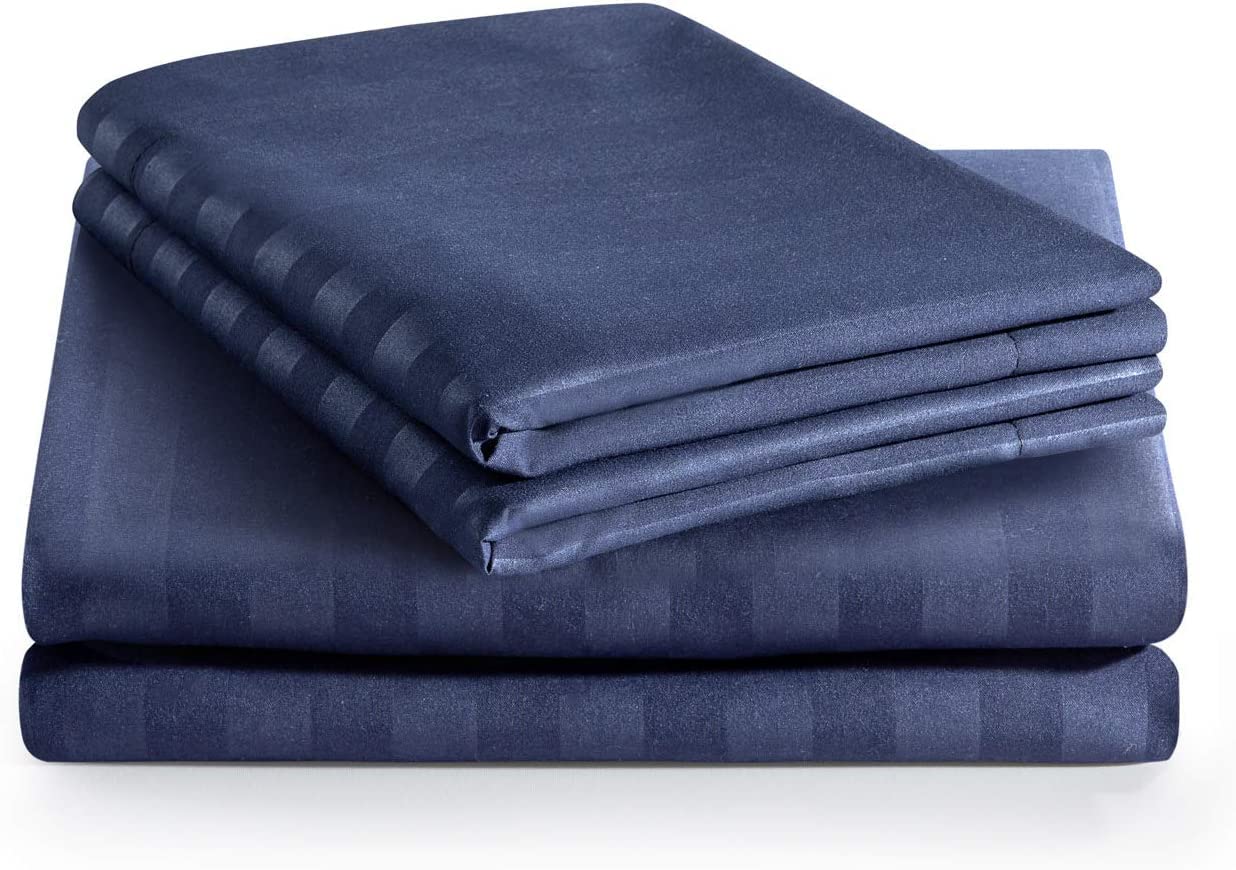 Solid Color Striped Embossed  100% Microfiber King Size Bedsheet with 2 Pillow Covers