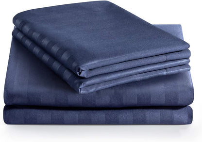 Solid Color Striped Embossed  100% Microfiber King Size Bedsheet with 2 Pillow Covers