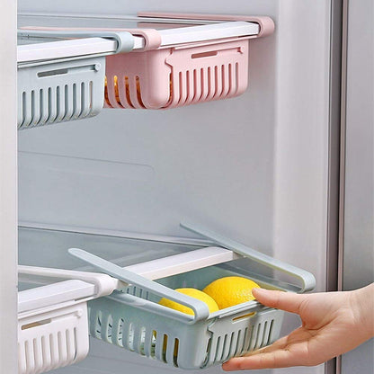 Expandable Fridge Storage Saver Rack Under Shelf Refrigerator Sliding Drawer Fruit Vegetable Egg Chocolate Organizer (4 Pieces)