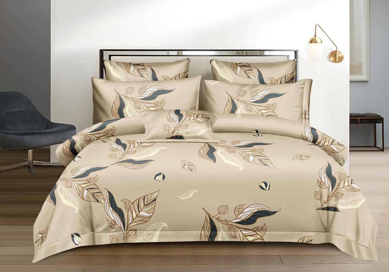 Leafy Pattern Queen Size Cotton Bedsheet with Matching Pillow Covers