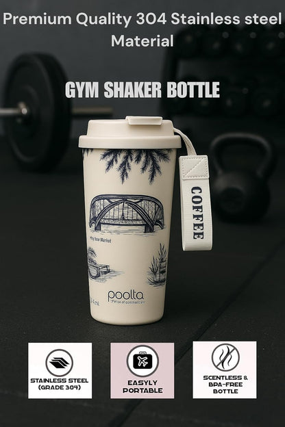 Premium Vacuum Insulated Coffee Tumbler, Travel Tumbler Durable Material, Insulated- Stainless Steel Tumbler 550 ml Shaker (White)