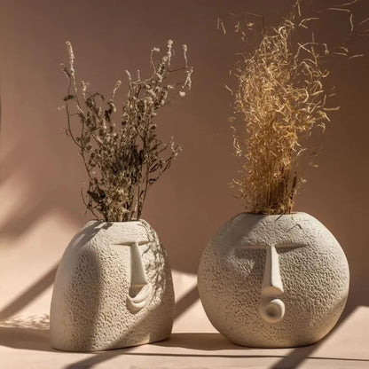 Malaikah Artistic Face-Shaped Ceramic Vase Set – White (Pack of 2)
