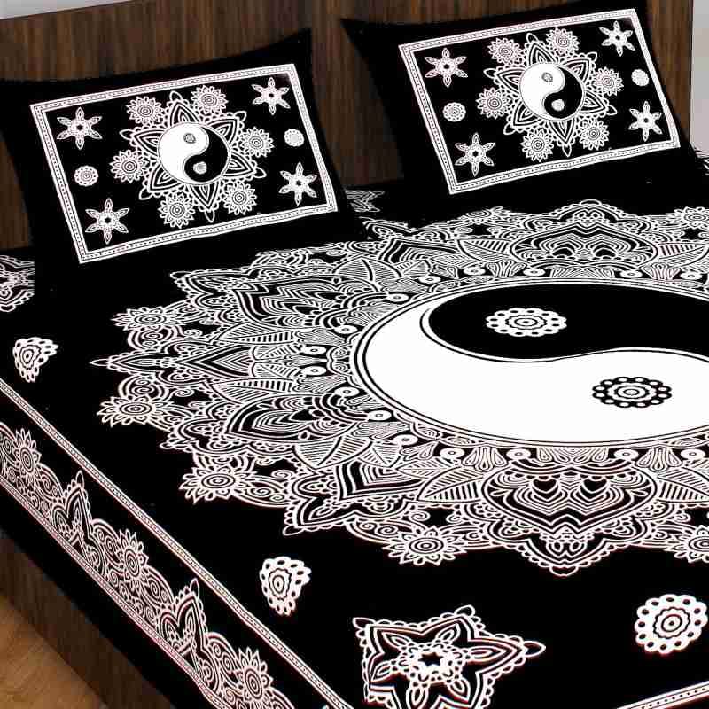 Jaipuri Yin Yang 100% Cotton King Size Printed Bedsheet with Pillow Covers