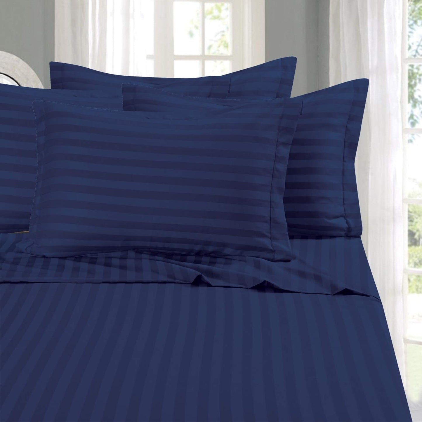 Solid Color Striped Embossed  100% Microfiber King Size Bedsheet with 2 Pillow Covers
